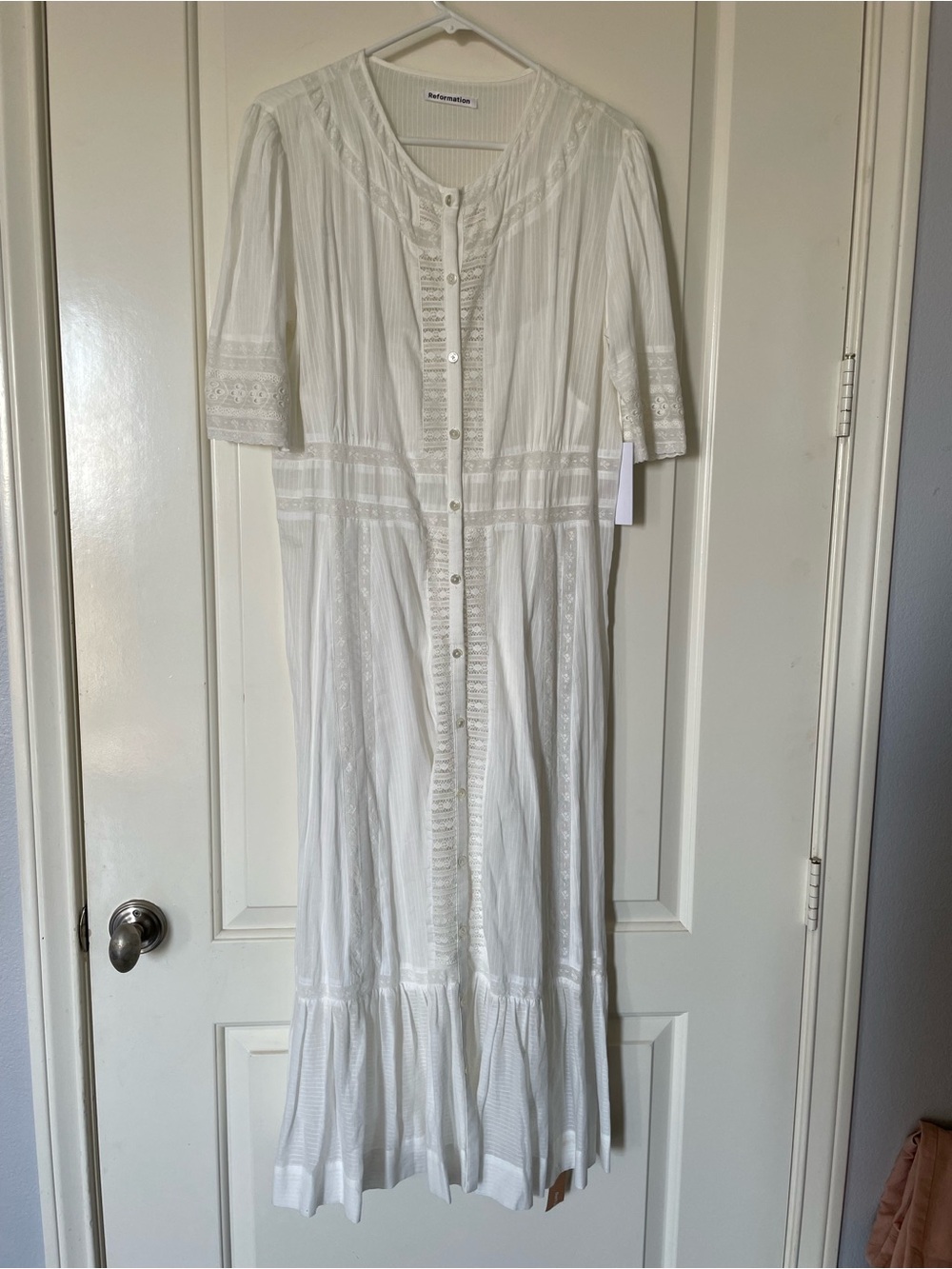 Reformation Oxford White Button-Front Maxi Dress